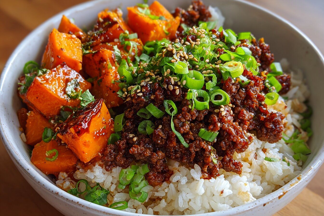 Hot Honey Beef & Sweet Potato Bowls