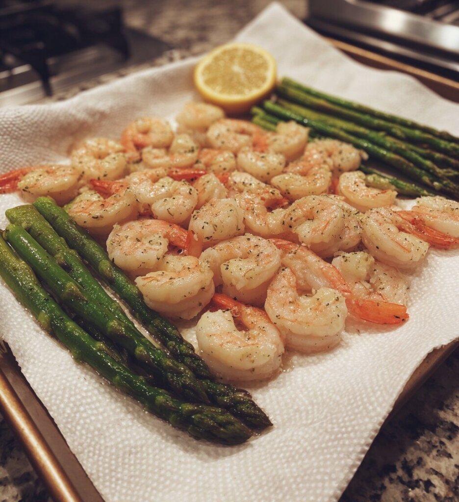 Sheet Pan Lemon Garlic Butter Shrimp & Asparagus