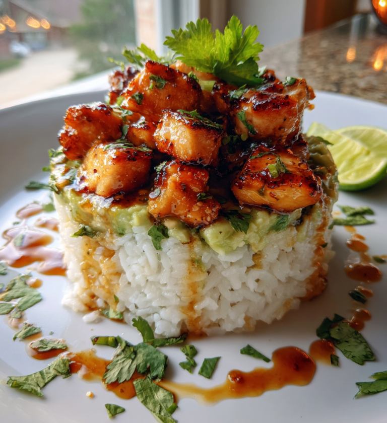 Honey Lime Chicken Avocado Rice Stack: 1 Divine Dish