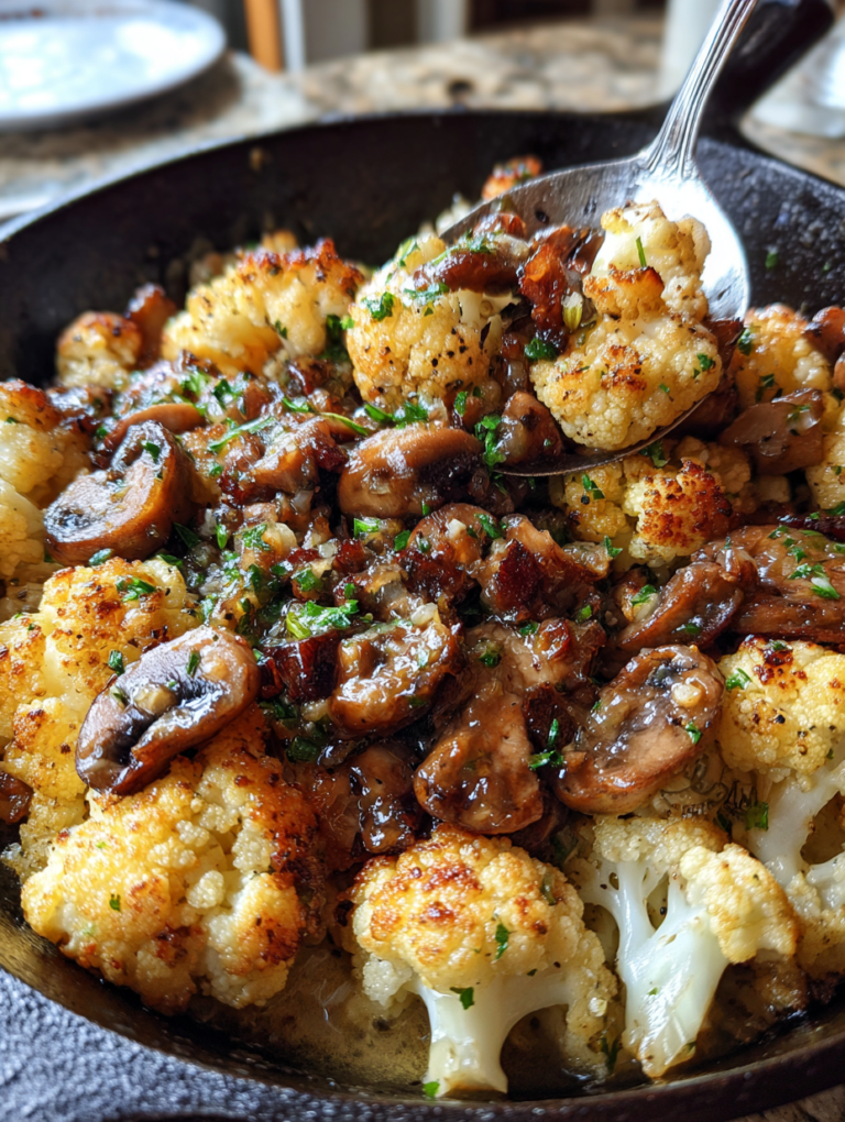 Garlic cauliflower mushroom skillet: 20 min divine joy
