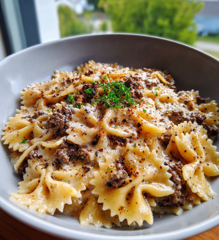 Creamy Parmesan Garlic Beef Bowtie Pasta: 30-Min Bliss