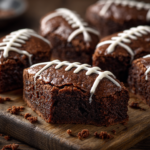 Chocolate football brownies with white icing laces served on a rustic wooden board.