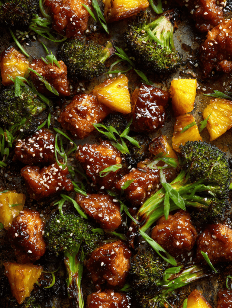 Hawaiian sheet pan chicken with broccoli: 1 easy dinner