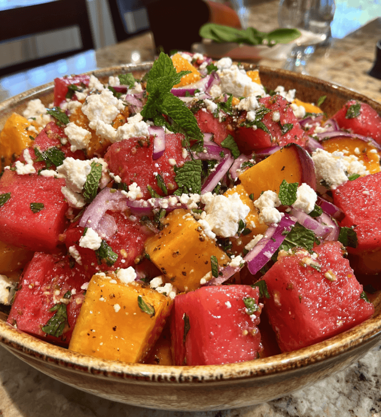 Easy Summer Peach Watermelon Salad: 5 Minute Pure Bliss
