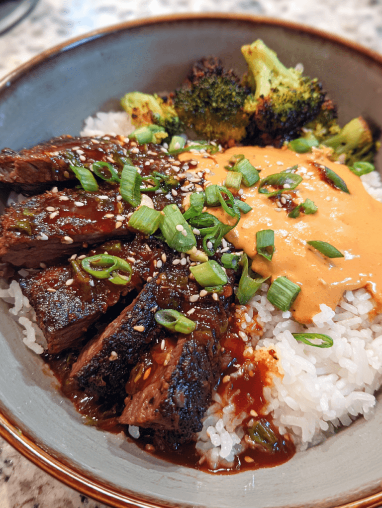 Korean BBQ Steak Rice Bowls with Spicy Cream Sauce No 1