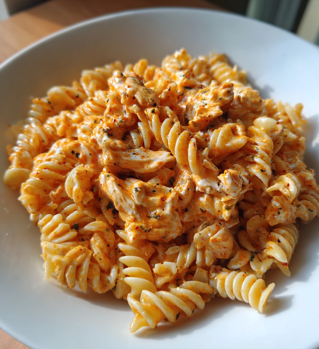 Buffalo Chicken Pasta Salad with Creamy Greek Yogurt
